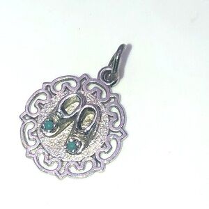 𝅺vtg Sterling Silver Turquoise Stone Shoes Mini Charm Bracelet Charm